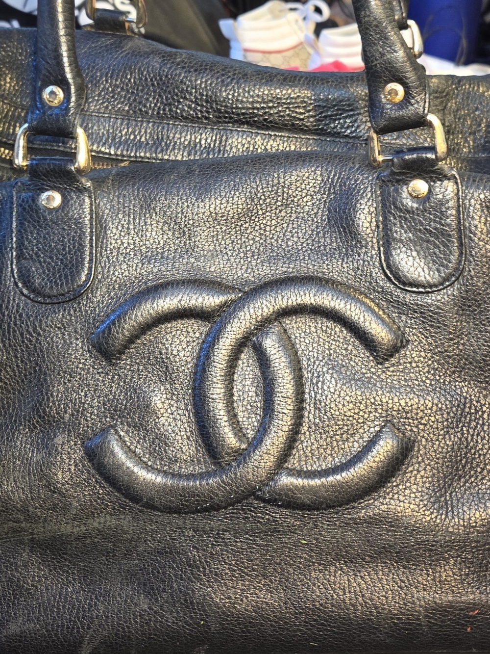 CHANEL Black Quilted CC Logo Duffel Bag with Gold Hardware